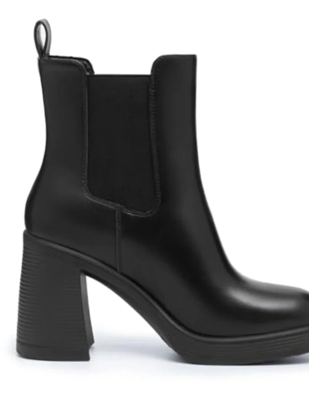 Women's Chelsea Platform Boots Chunky Heel Square Toe Slip On Elastic Ankle